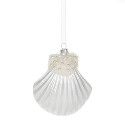 White Jeweled Sea Shell Ornament - Clam | Putti Christmas