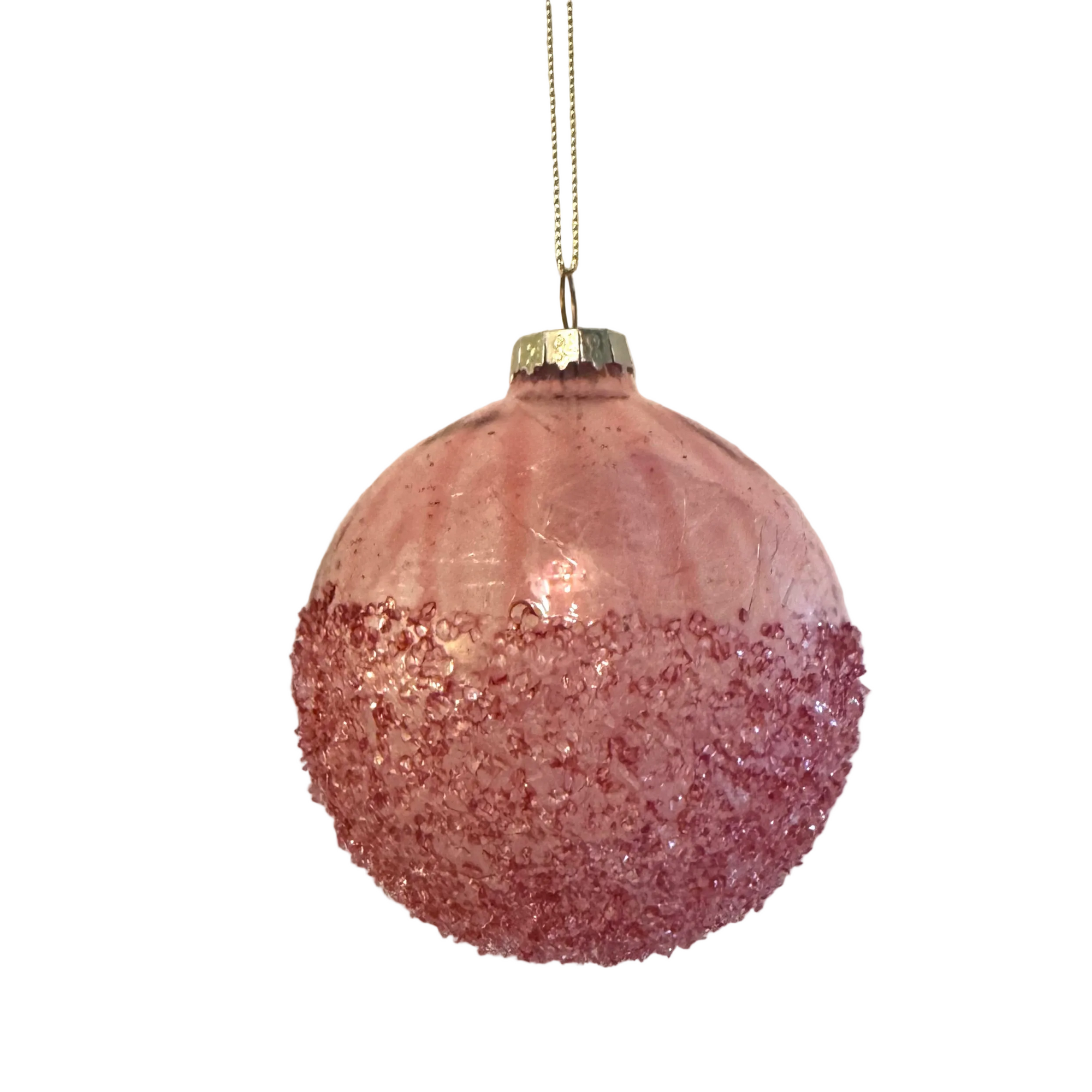 Iced Old Rose Pink Glass Ball Ornament