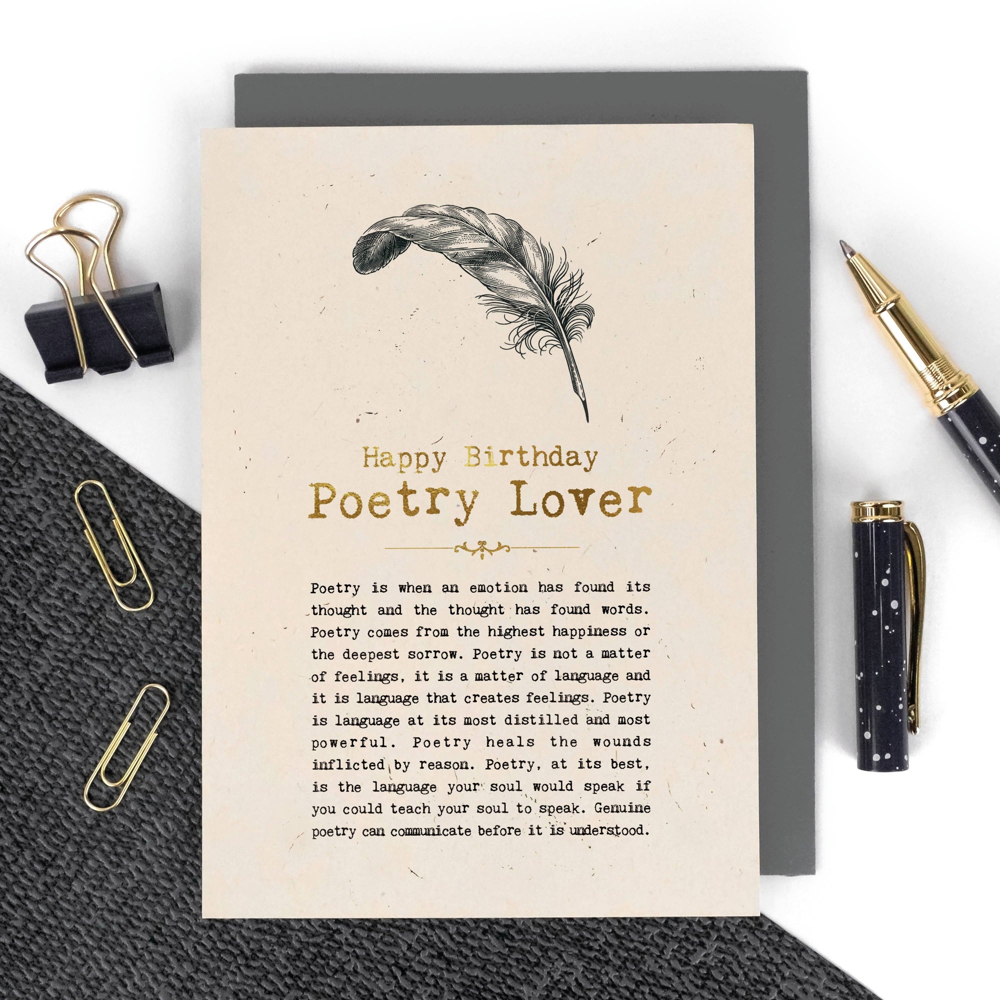 Poetry Lover Foiled Birthday Card, Book Shop Greeting Card