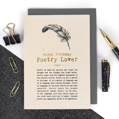 Poetry Lover Foiled Birthday Card, Book Shop Greeting Card