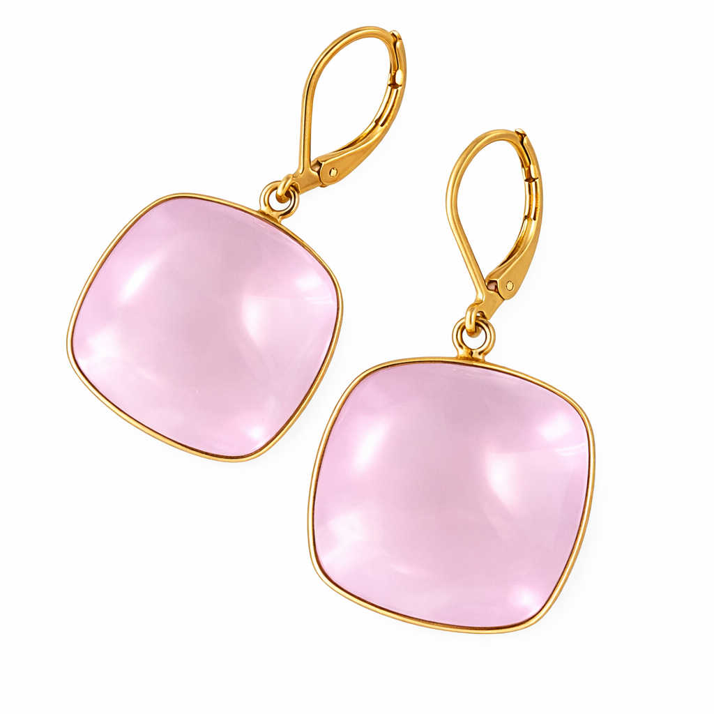 Valentine Rouge "Pink Quartz" Square Earrings