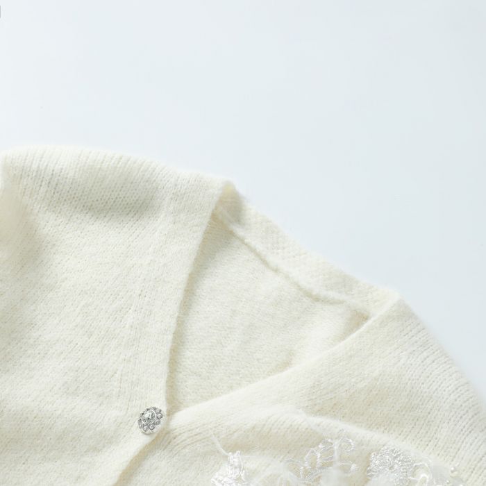 Delicate Floral Accent V-Neck Cardigan - Ivory