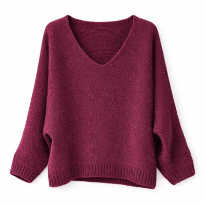 Mohair Blend V-Neck Sweater - Deep Raspberry - Putti Fine Furnishings