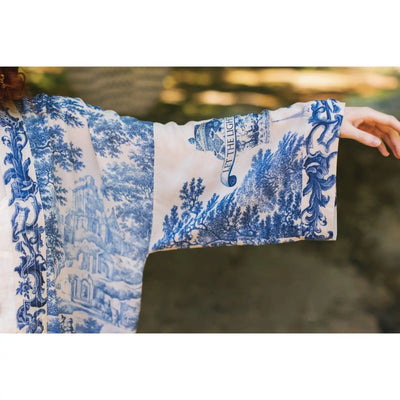 "Let the Light in" Delft Blue Print Cropped Kimono