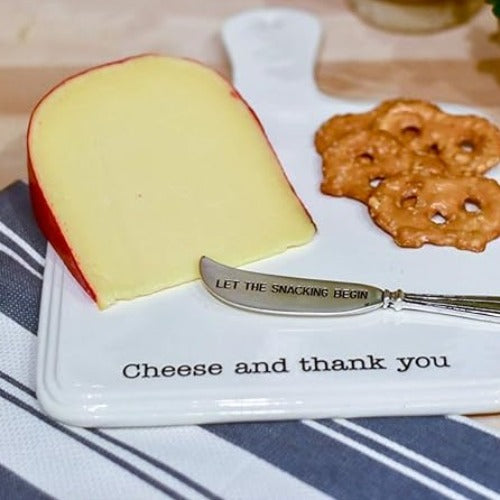 Mud Pie Farmhouse Ceramic Serving Board Set - Cheese and Thank You