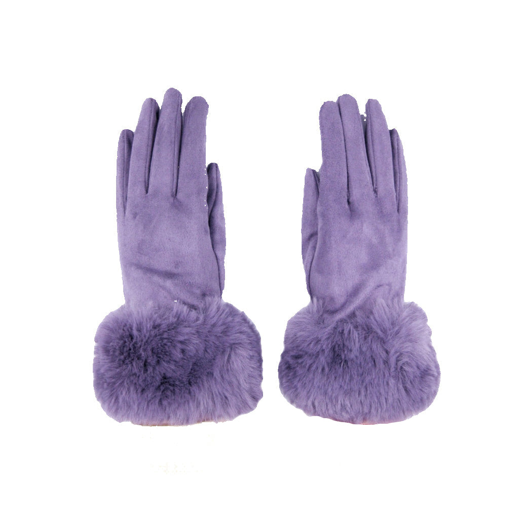 Fur Trimmed Ultra Suede Gloves - Purple