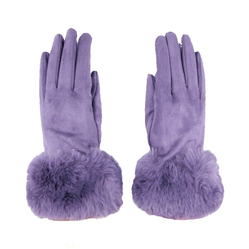 Fur Trimmed Ultra Suede Gloves - Purple