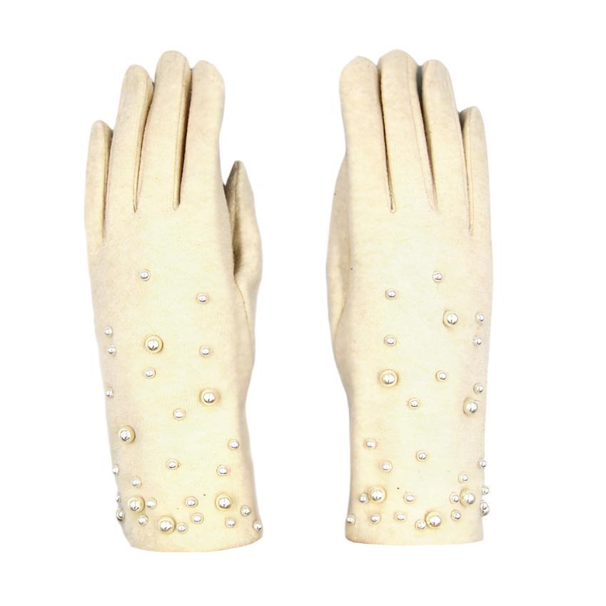 Cashmere Blend Pearl Gloves - Cream | Putti Fine Fashions