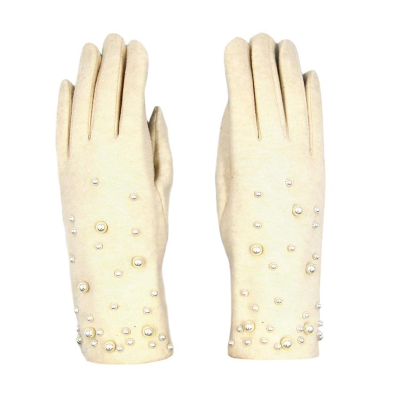 Cashmere Blend Pearl Gloves - Cream | Putti Fine Fashions