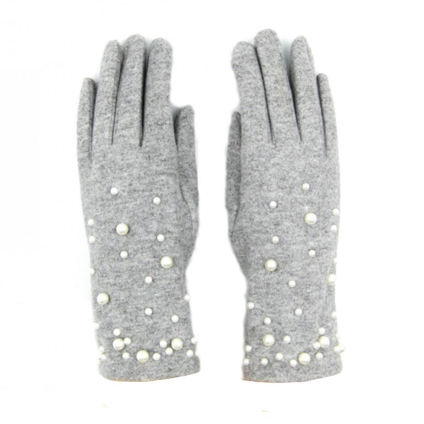 Cashmere Blend Pearl Gloves - Light Grey | Putti Fine Fashions