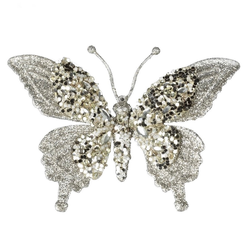 Pale Silver and Champagne Gold Glitter Butterfly Clip