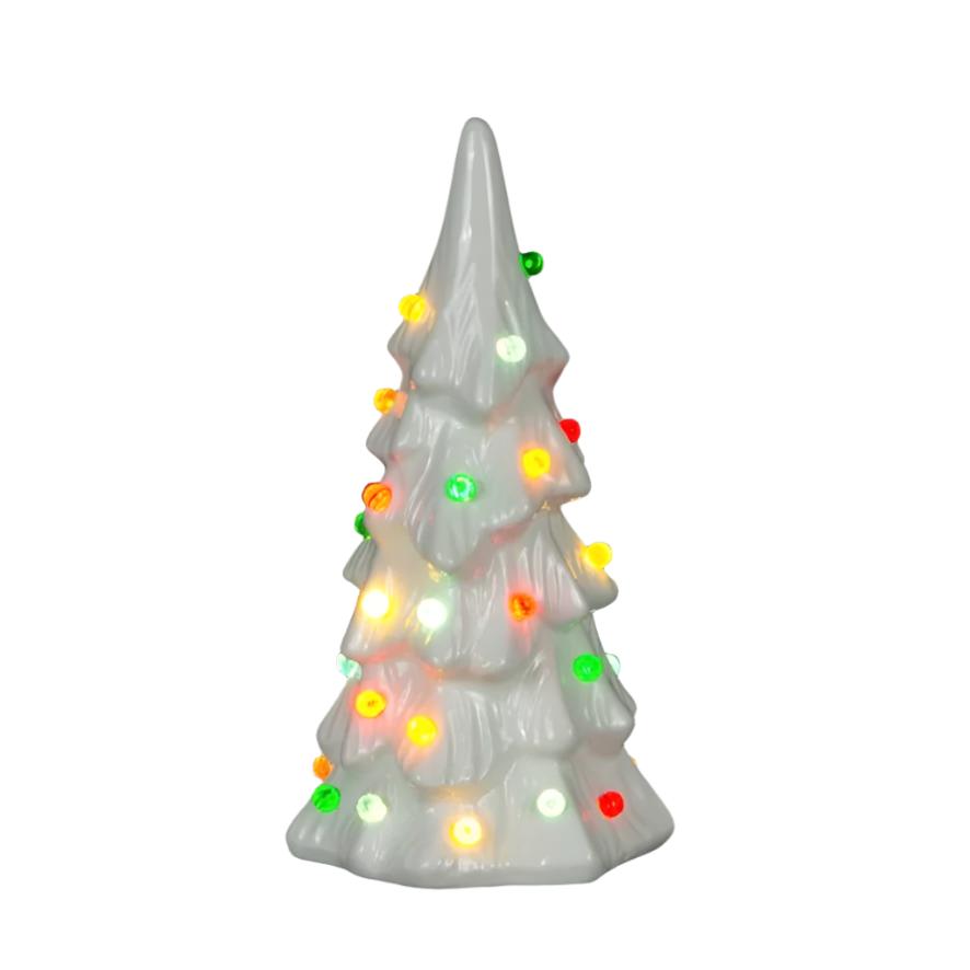 Tall White Retro Style Ceramic Tree with Lights - Small