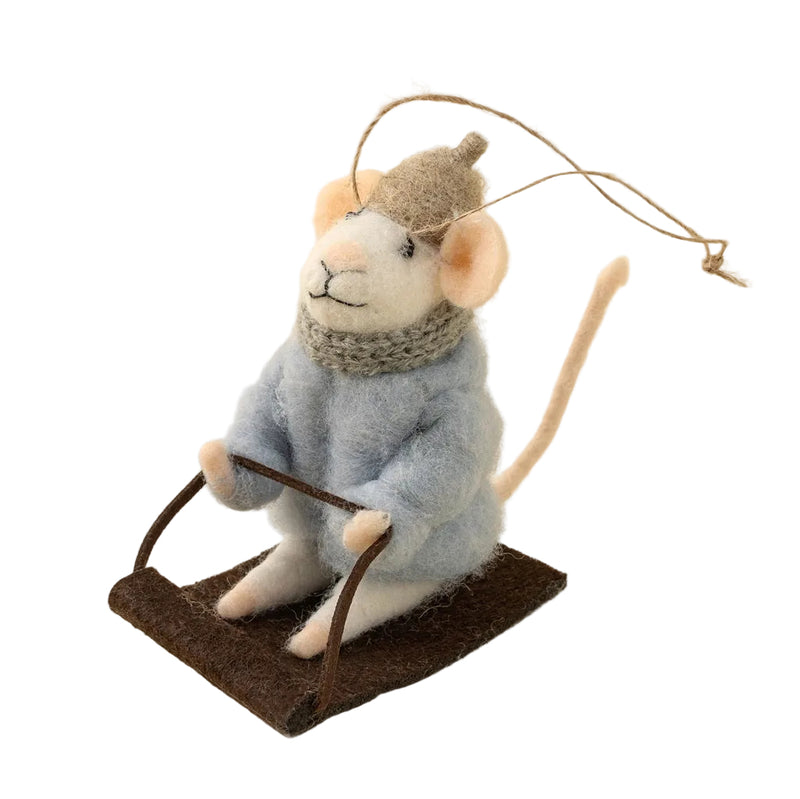 “Sledding Soloman” Felt Mouse Ornament
