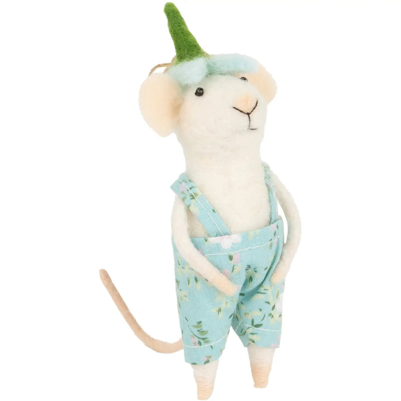 "Blossom Billy" Floral Overall Felt Mouse Ornament