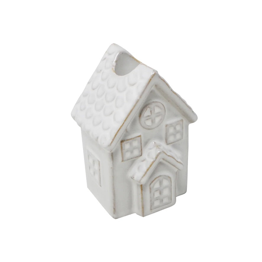 White Ceramic Candle Holder House | Putti Fine Furnishings