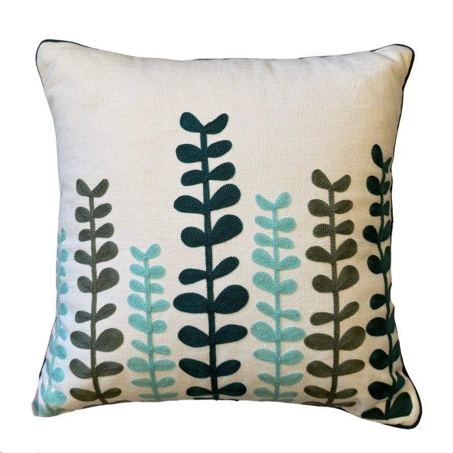 Aqua and Teal Leaf Pattern Indoor/Outdoor Pillow | Putti Fine Furnishings