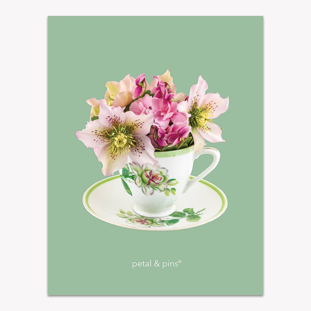 Petal & Pins Vintage Teacup Posy Linen Tea Towel