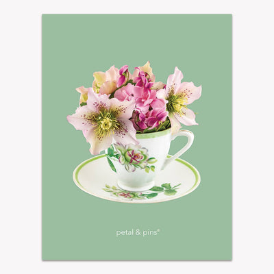 Petal & Pins Vintage Teacup Posy Linen Tea Towel