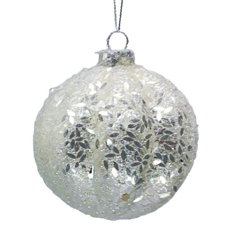 Silver Frost Melon Glass Ball Ornament