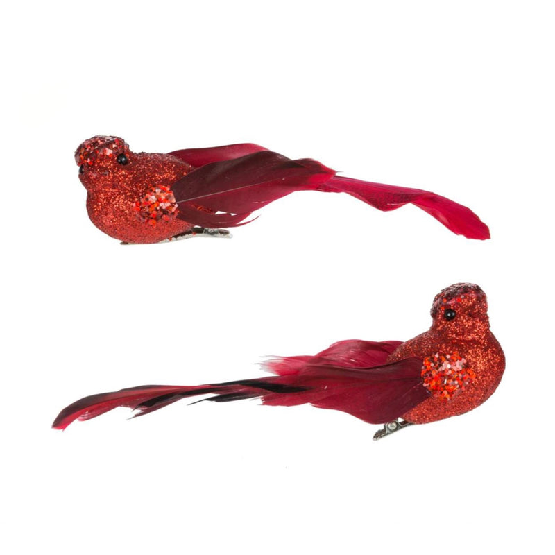 Red Glitter Feather Bird