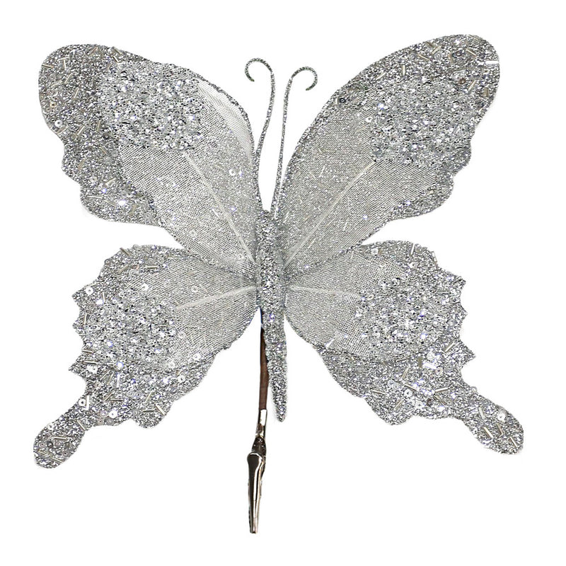 Silver Velvet Butterfly with Clip