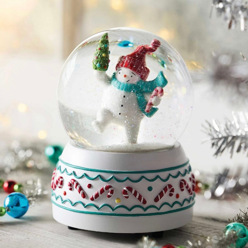Candy Cane Snowman Musical Snow Globe