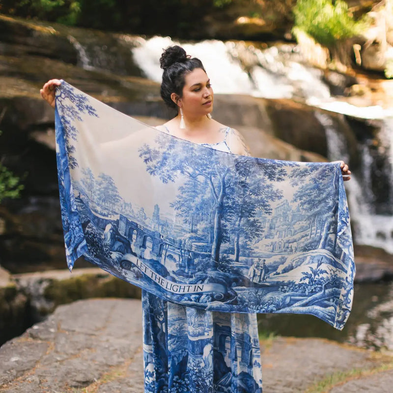 "Let the Light in" Delft Blue Print Scarf | Putti Fine Fashions