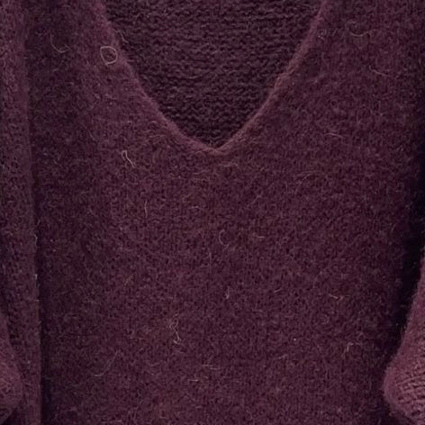 Mohair Blend V-Neck Sweater - Wine - Putti Fine Furnishings