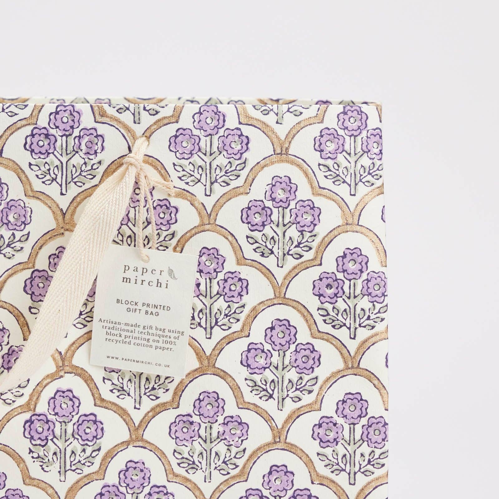 Hand Block Printed Gift Bag Lavender - Large
