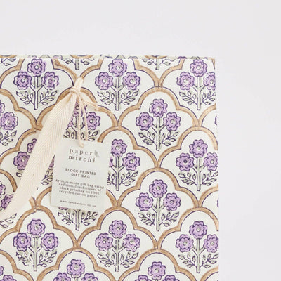 Hand Block Printed Gift Bag Lavender - Large