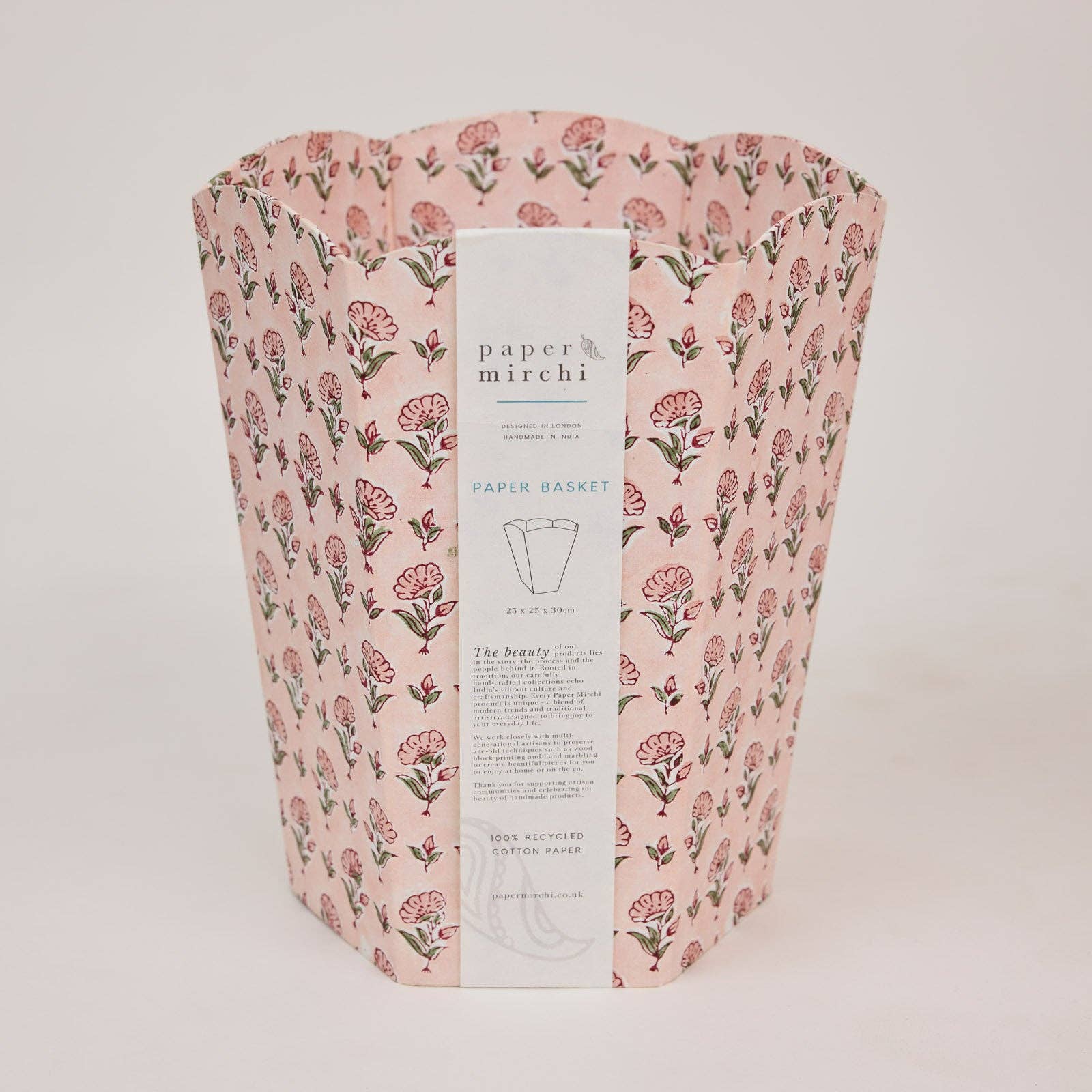 Block Printed Waste Paper Basket - Ditsy Floral Blush