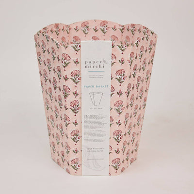 Block Printed Waste Paper Basket - Ditsy Floral Blush