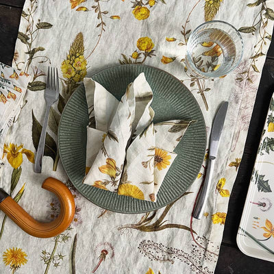 Yellow Floral Linen Table Runner