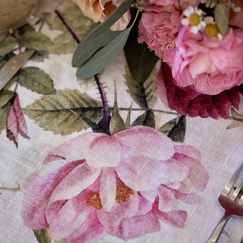 Rose Flower Garden Linen Tablecloth - Large