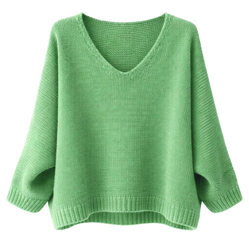 Mohair Blend V-Neck Sweater - Kelly Green - Putti Fine Furnishings