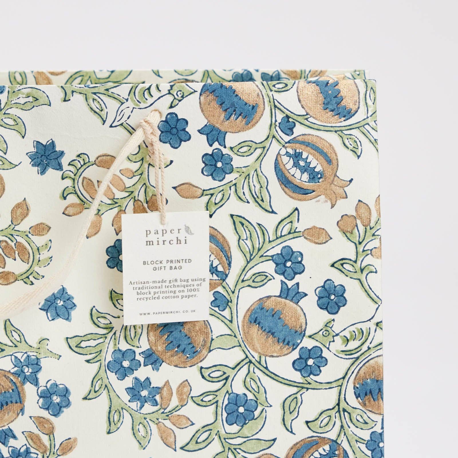 Hand Block Printed Gift Bags Indigo - Large