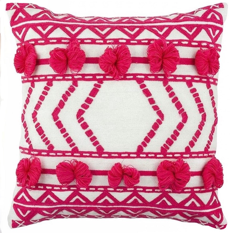 Hot Pink Thelma Embroidered Indoor/Outdoor Pillow