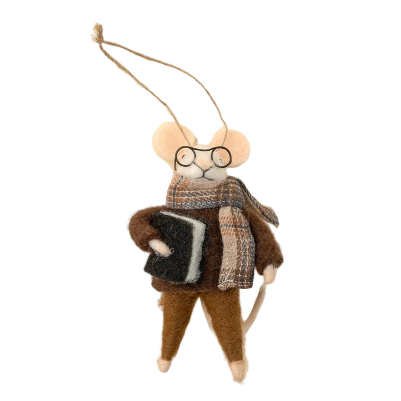 “Study Time Spencer” Felt Mouse Ornament