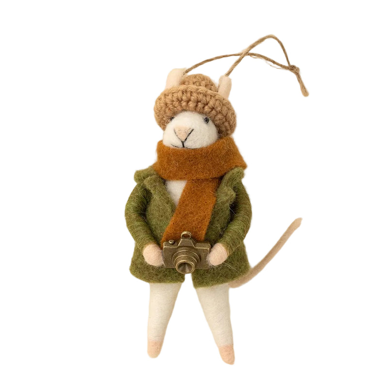 “Photographer Philip” Felt Mouse Ornament | Putti Christmas Decoratons