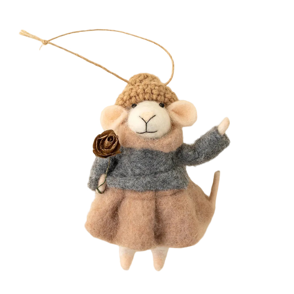 “Gilded Rose Greta” Felt Mouse Ornament