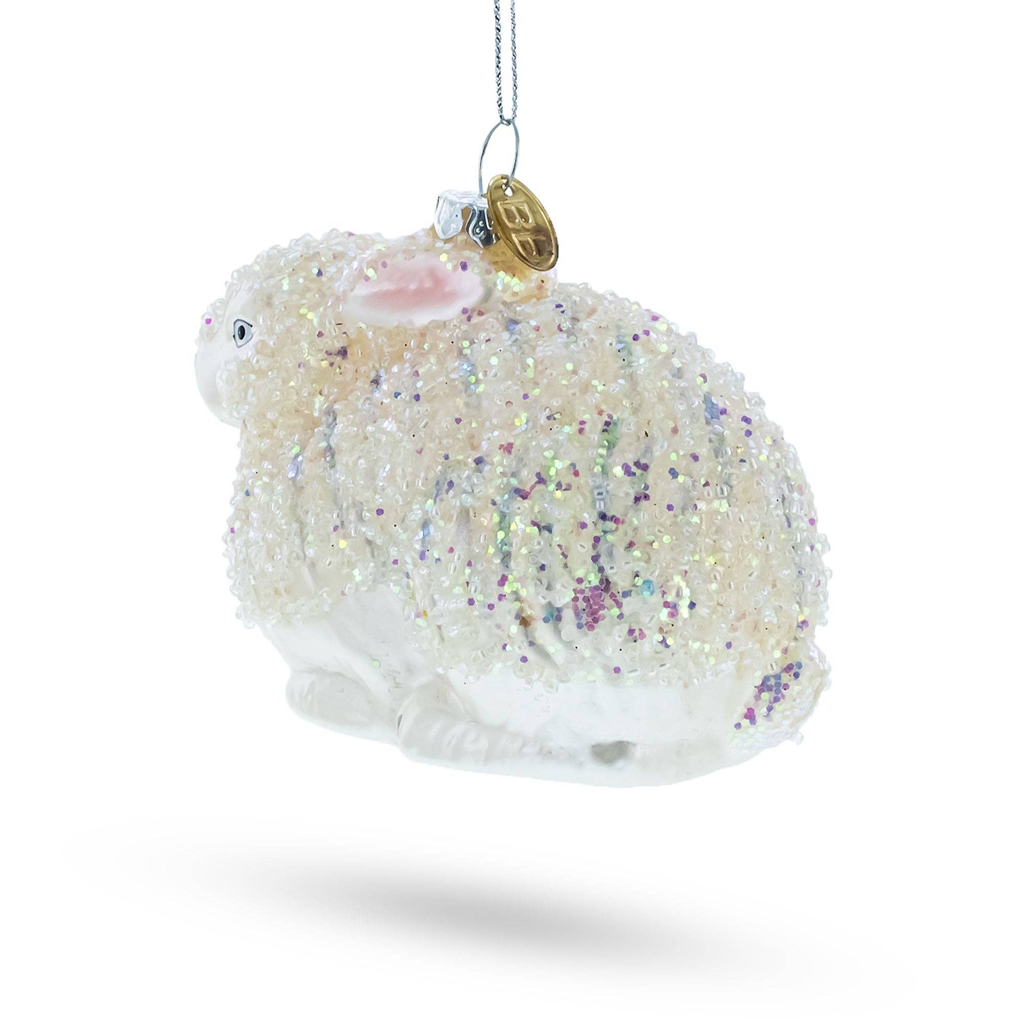 White Sparkling Bunny Glass Christmas Ornament | Putti Christmas Decorations