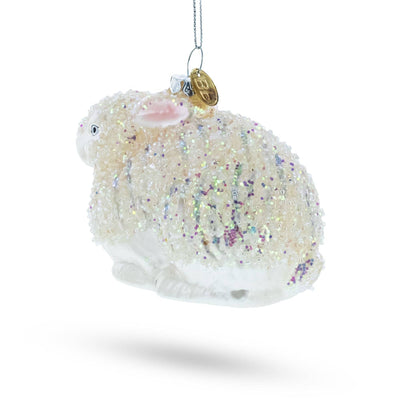 White Sparkling Bunny Glass Christmas Ornament | Putti Christmas Decorations