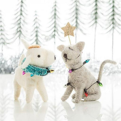 Sitting Cat with Lights Felted Ornament