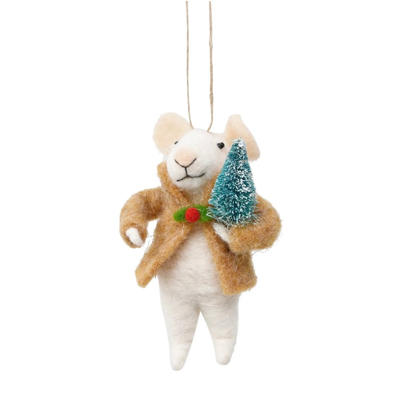 "Tree Trimming Tom" Felt Mouse Ornament | Putti Christmas Decorations