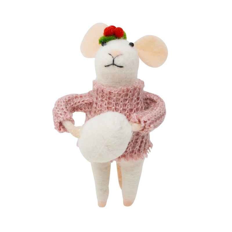 "Snowball Sally" Felt Mouse Ornament | Putti Christmas Decorations