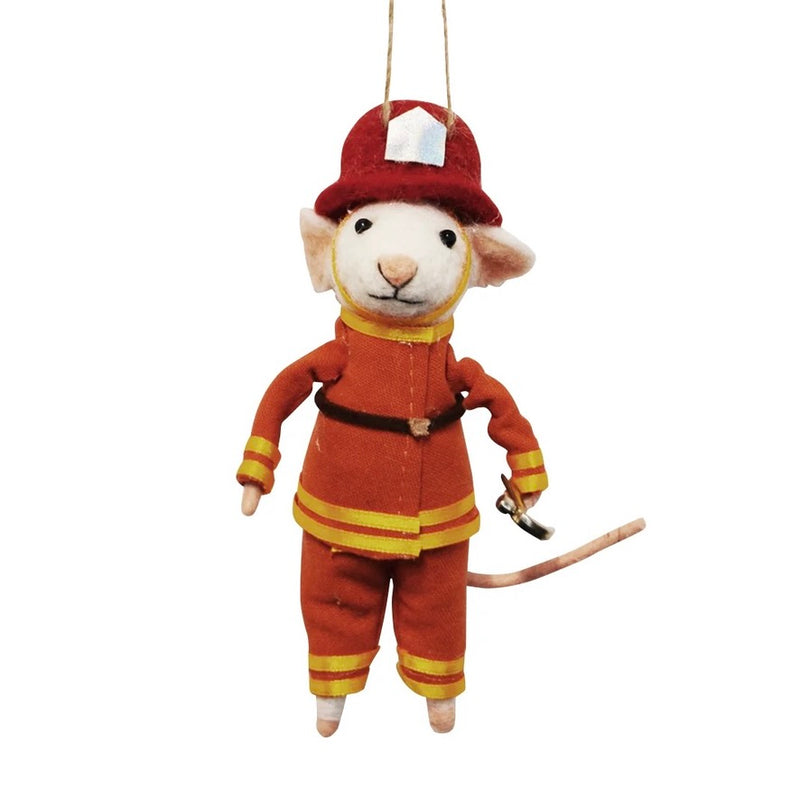 "Fireman Fred" Felt Mouse Ornament | Putti Christmas Decorations