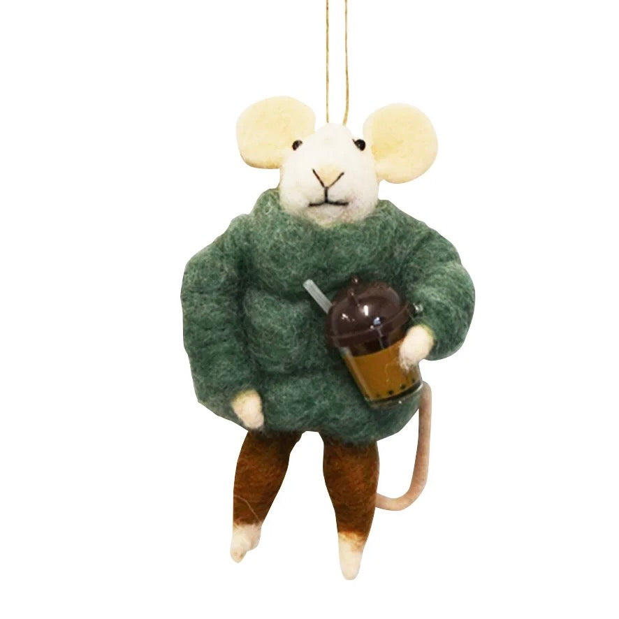 "Bubble Tea Bob" Felt Mouse Ornament | Putti christmas Decorations