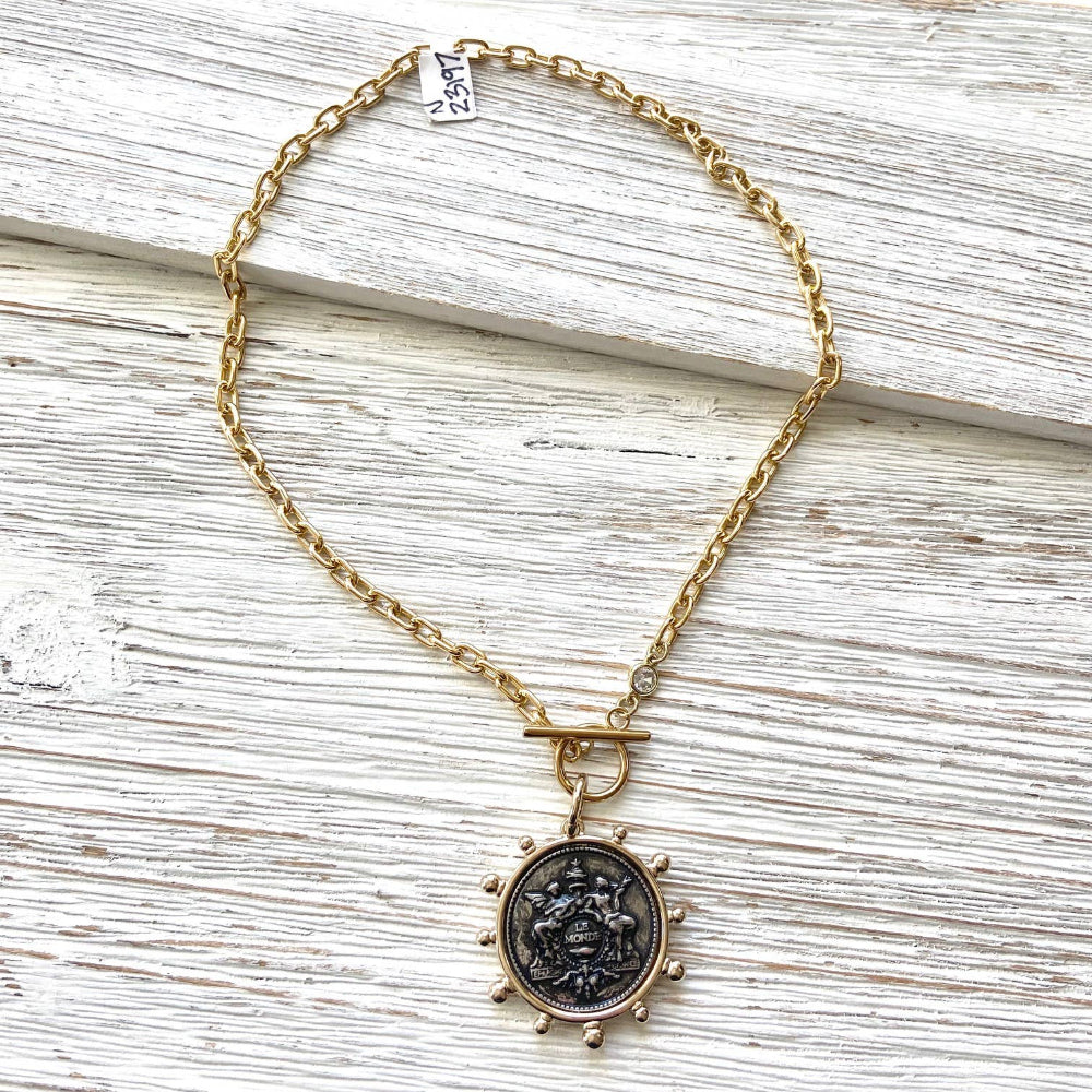 French Medalion Coin Necklace