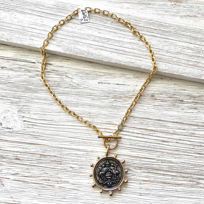 French Medalion Coin Necklace