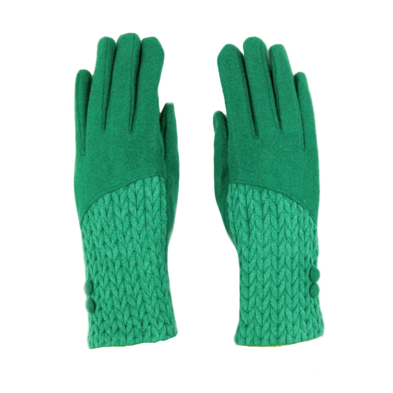 Cashmere Blend Buttoned Gloves - Green